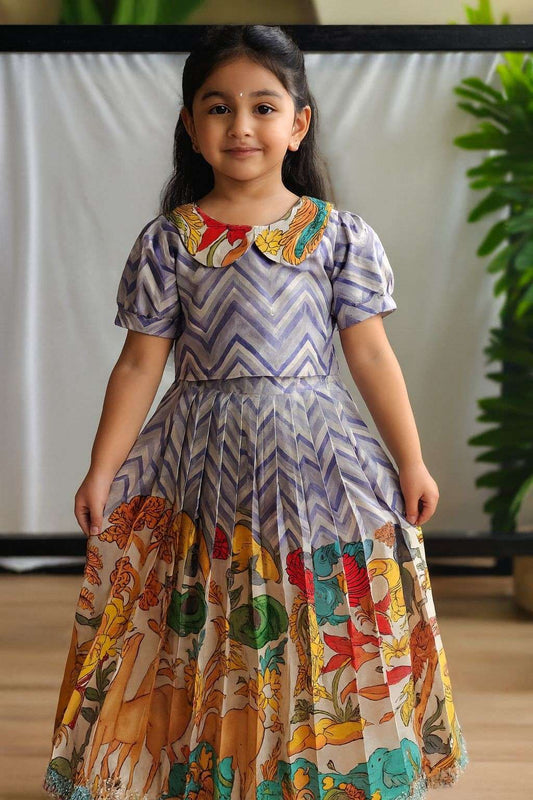 Kid's Kalamkari Tussar Silk Lehengas