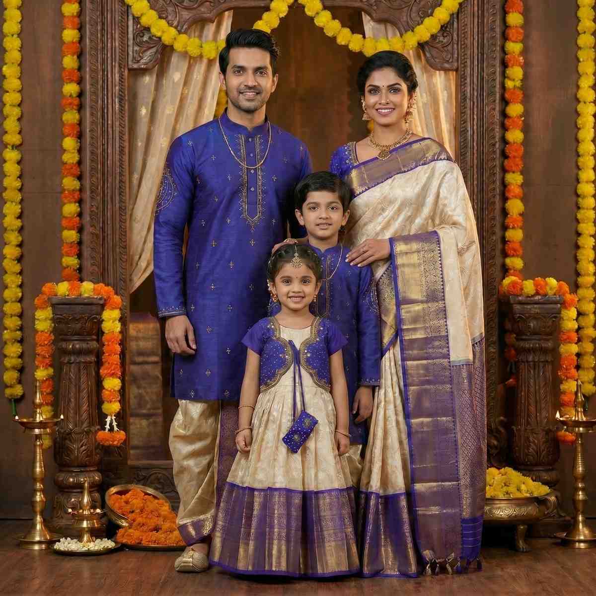 Raw silk family outfit – 10 colours – full family – Arhas Couture
