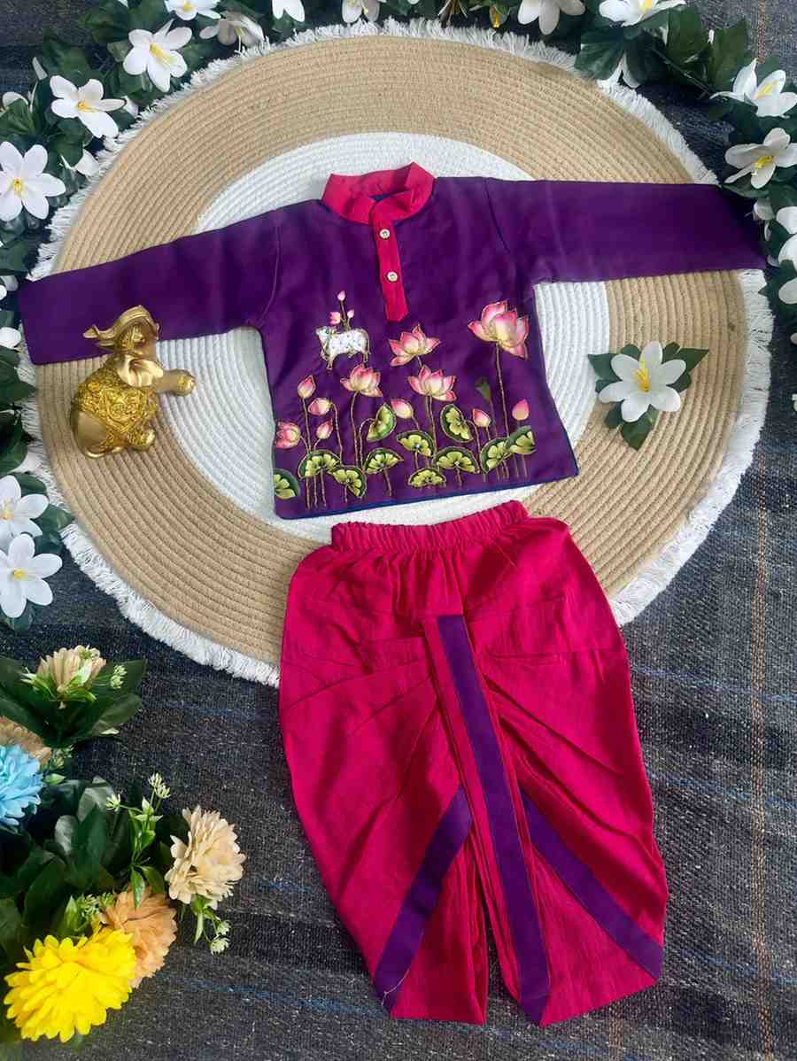 Kid's Kalamkari Cotton Dhothi Set