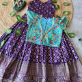 Kids soft Dola silk gown with zari weaving – Red, Purple, Orange – 1 to 15 years – Arhas Couture