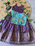 Kids soft Dola silk gown with zari weaving – Red, Purple, Orange – 1 to 15 years – Arhas Couture