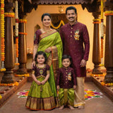Semi Kanchi family outfit – 4 colours – girls, boys, men and Mom – Arhas Couture
