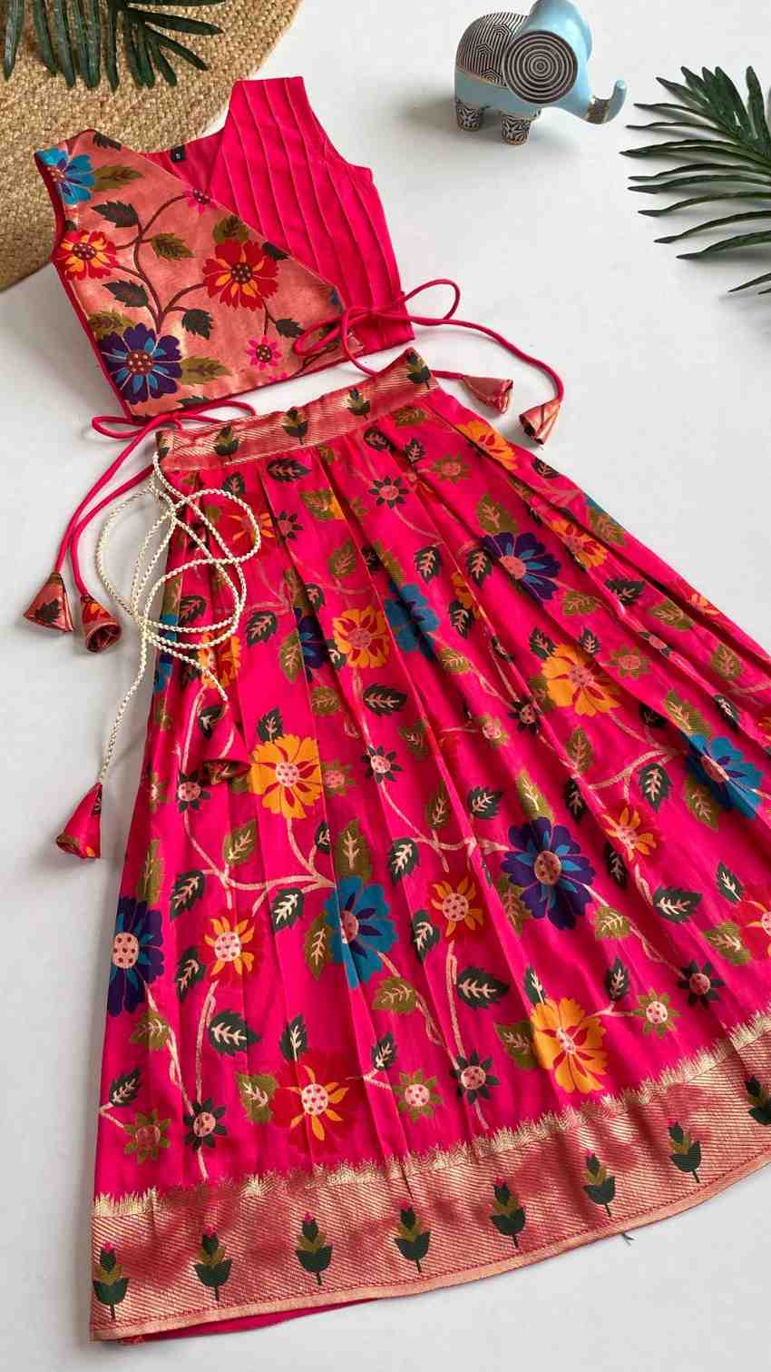 Kids silk blend lehenga – pink – Arhas Couture