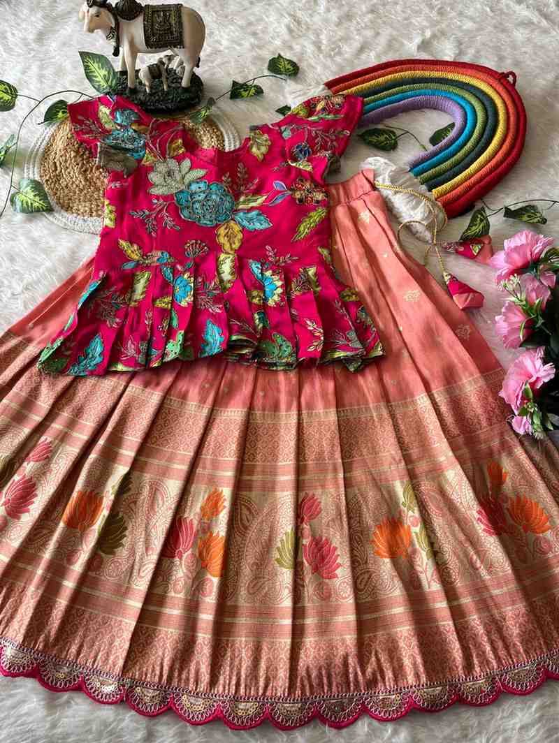 Kids tissue silk lehengas by Arhas Couture