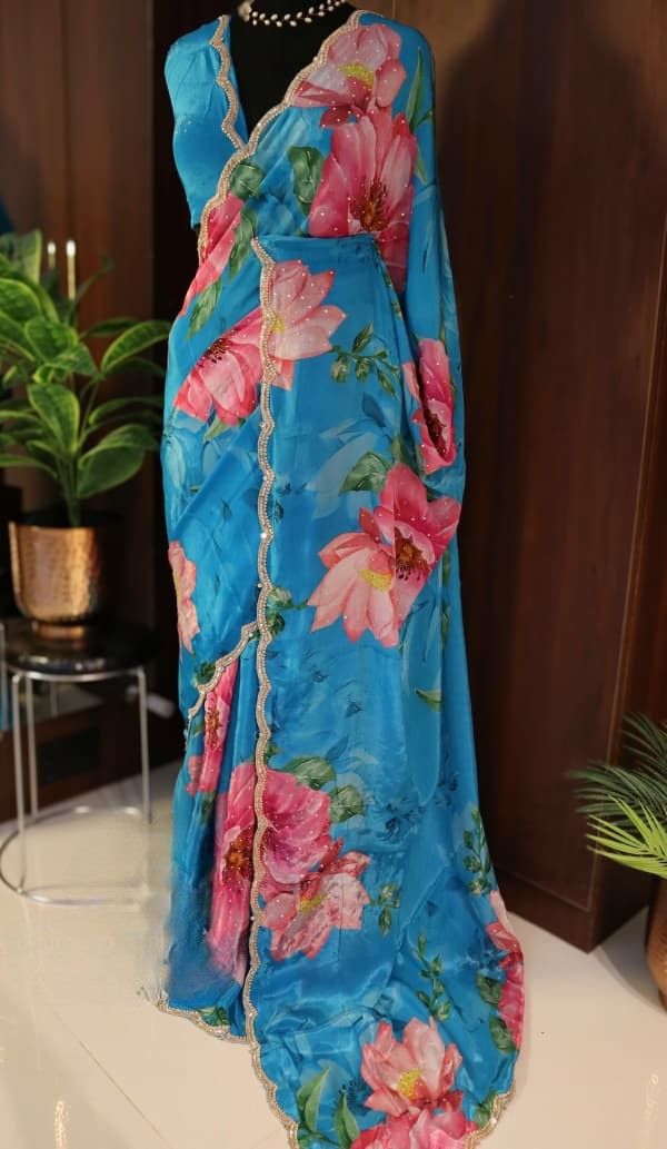 Fancy crepe silk saree with sequins and pearl handwork – Arhas Couture