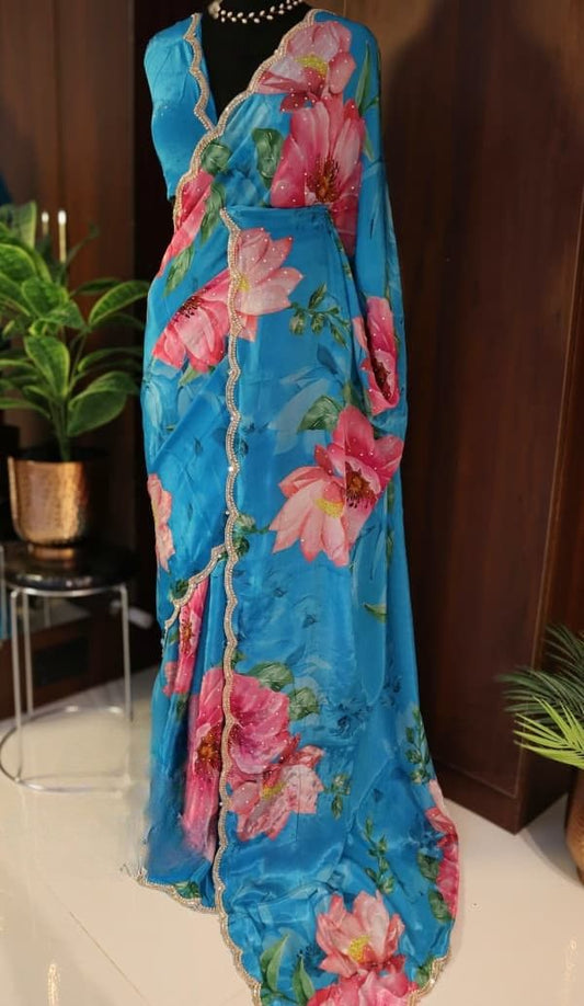 Fancy crepe silk saree with sequins and pearl handwork – Arhas Couture