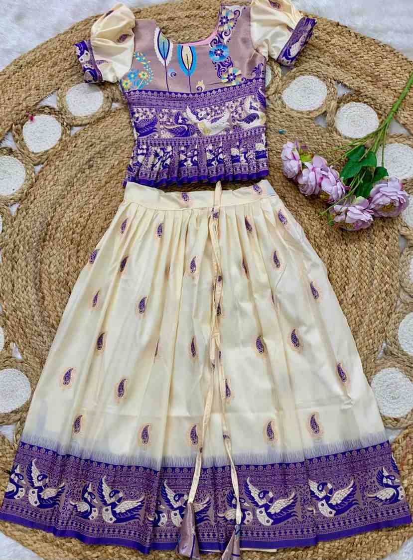 Kids Paithani lehenga – lavender – Arhas Couture