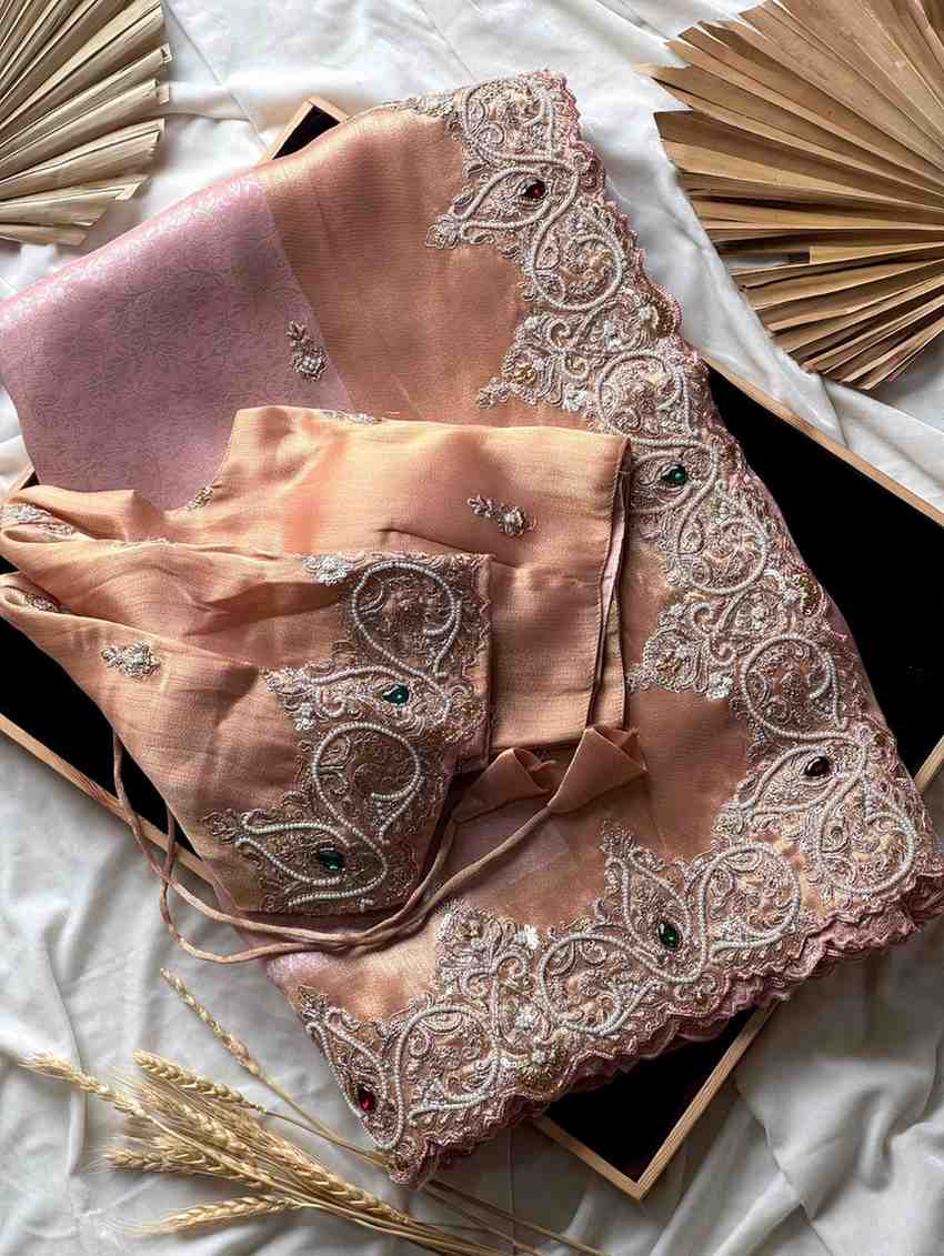 Fancy soft tissue silk saree with full handwork – Arhas Couture