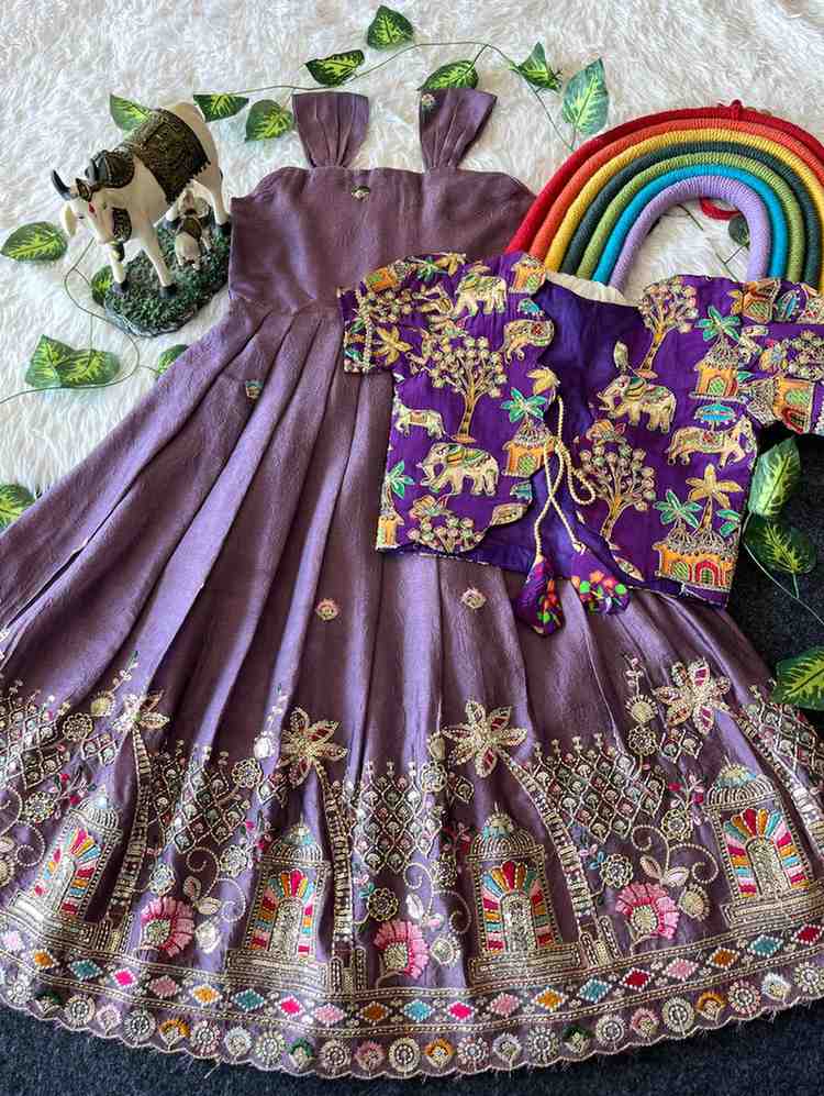 Kids Rangoli gown – lavender – Arhas Couture