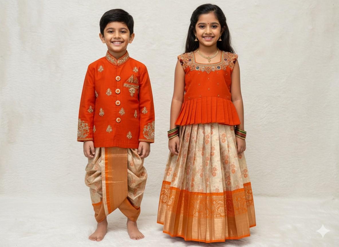 Semi Kanchi Banarasi Family Outfit