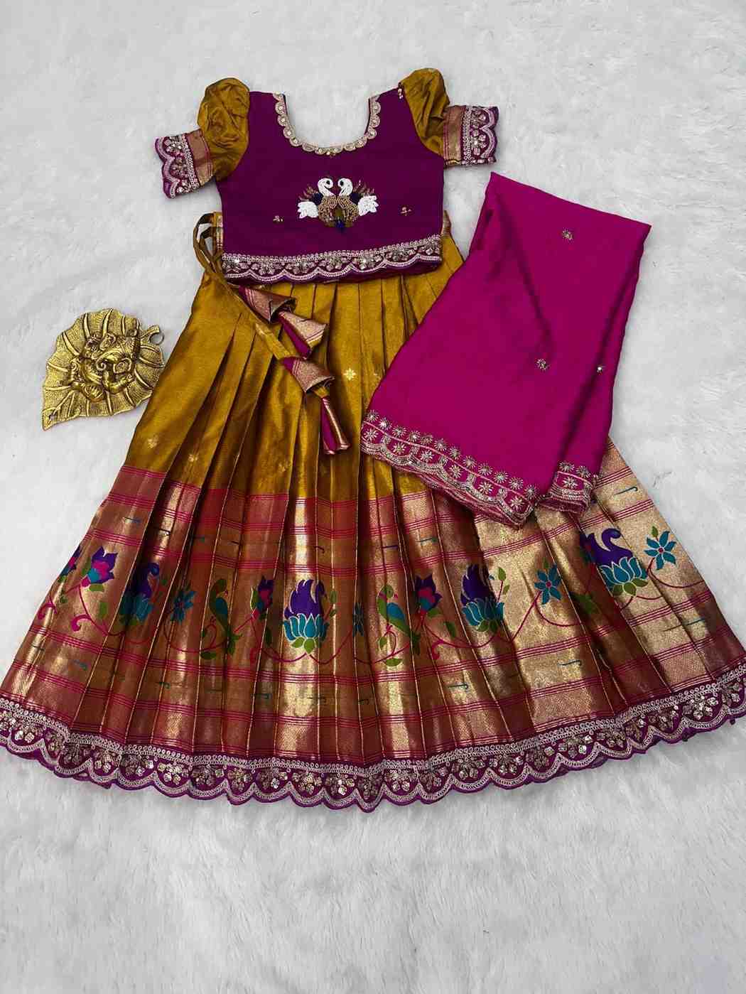 Kids Paithani lehenga – yellow – Arhas Couture