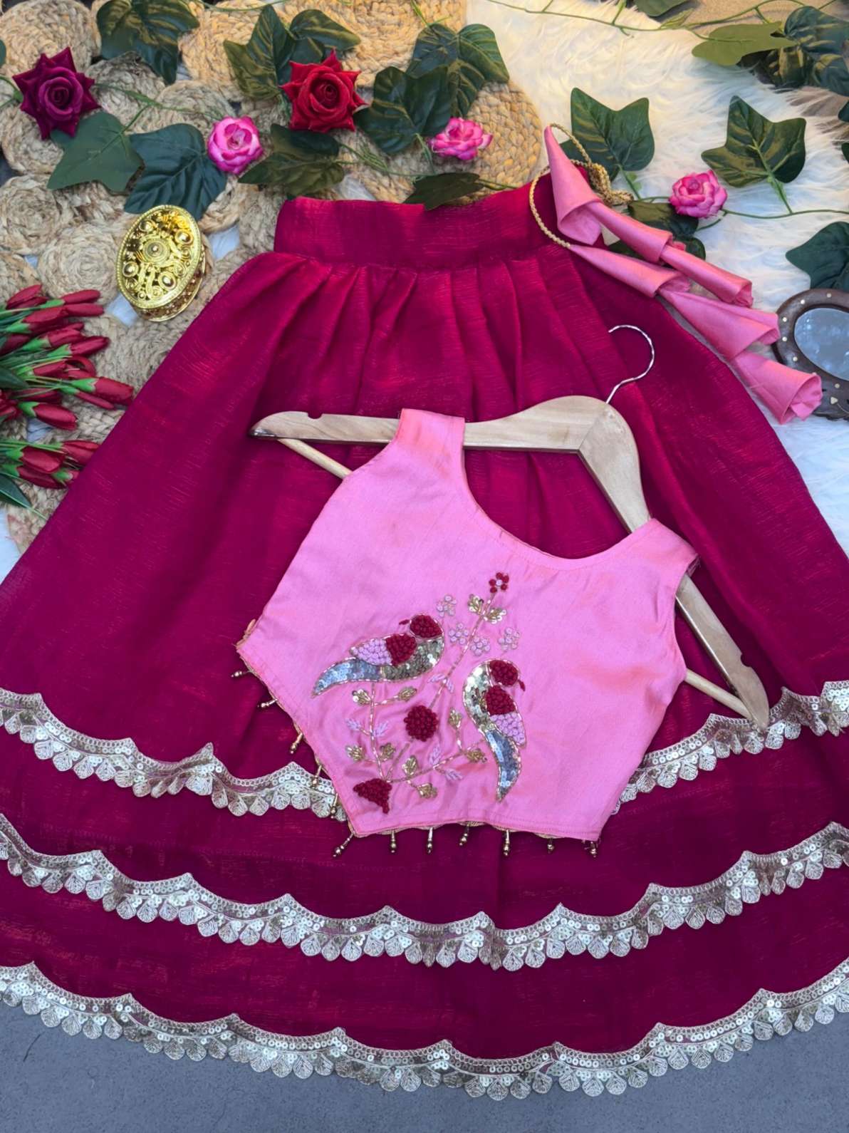 Kid's Shiny Threadwork Lehenga