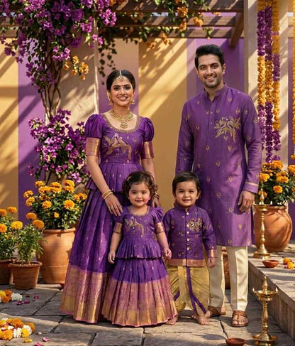 Semi Kanchi family outfit – girls, boys, men and Mom – Arhas Couture