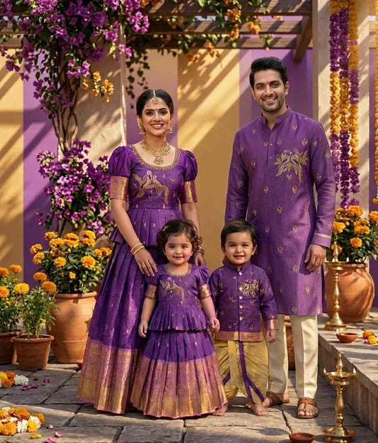 Semi Kanchi family outfit – girls, boys, men and Mom – Arhas Couture