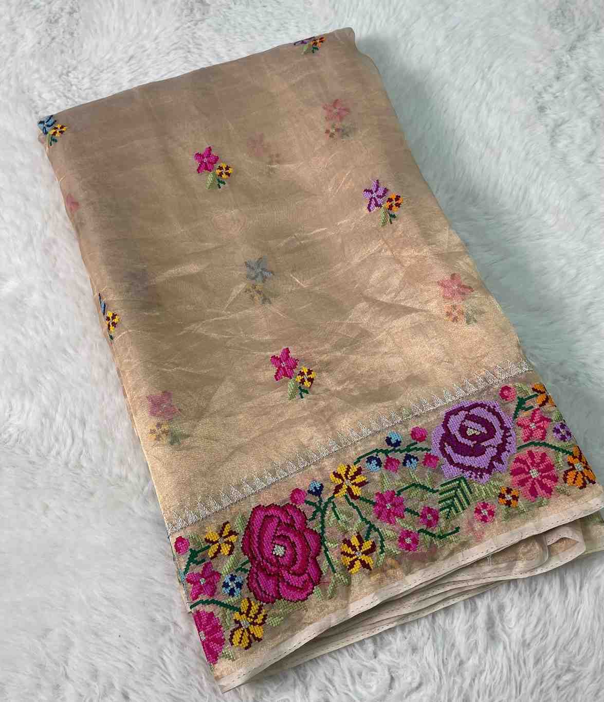 Fancy tissue embroidery saree – colour 5 – Arhas Couture