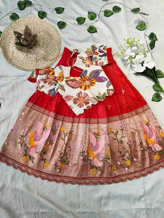 Kid's Tissue Embroidered Lehengas