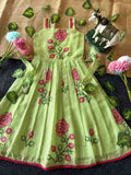 Kids Kota silk gown with cross-stitch embroidery – Pink, Green, Orange – 1 to 15 years – Arhas Couture