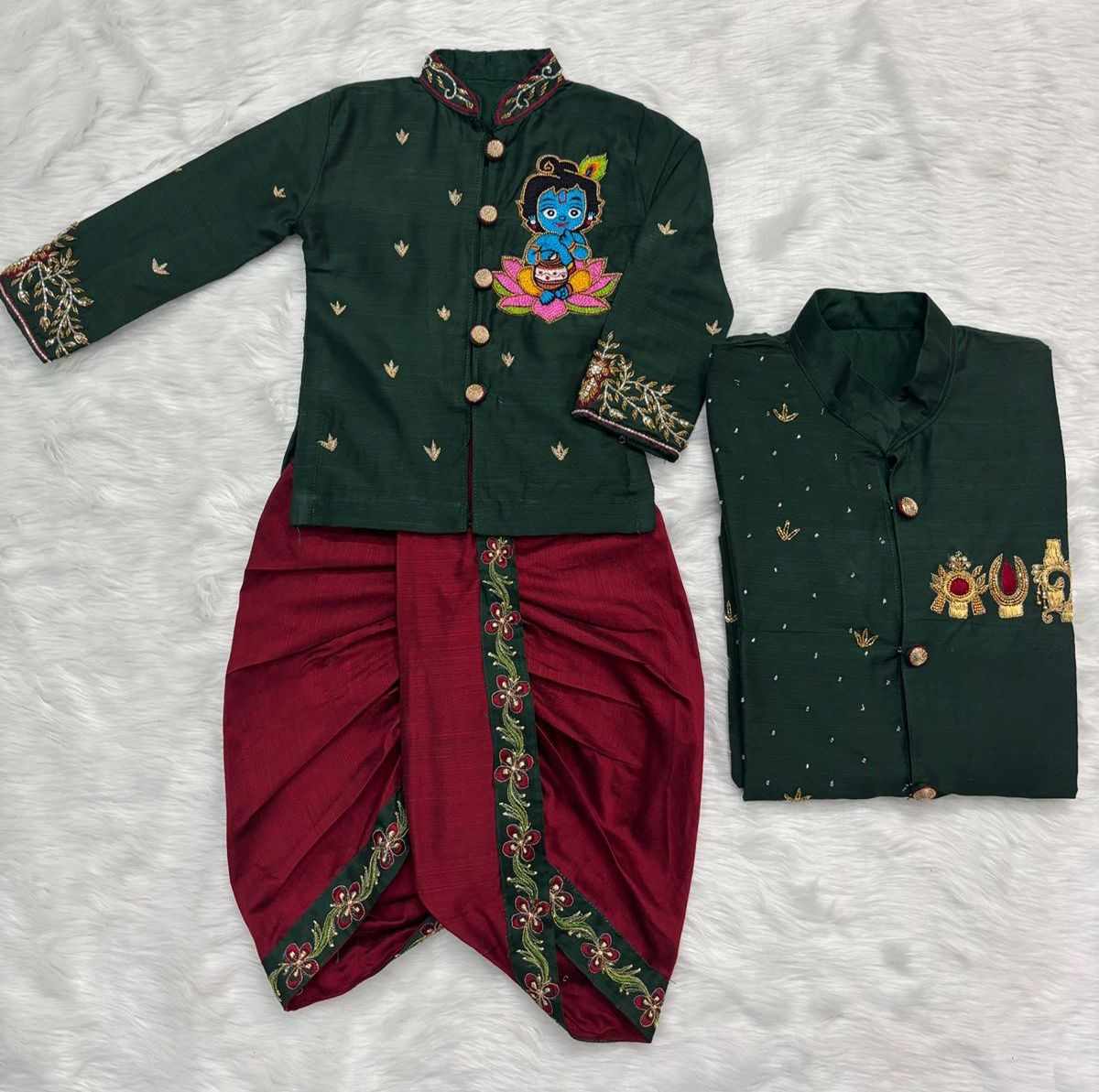 Raw silk kurta family outfit – embroidery detail – Arhas Couture