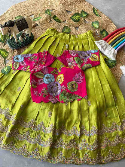 Kid's Viscose Tissue Lehangas