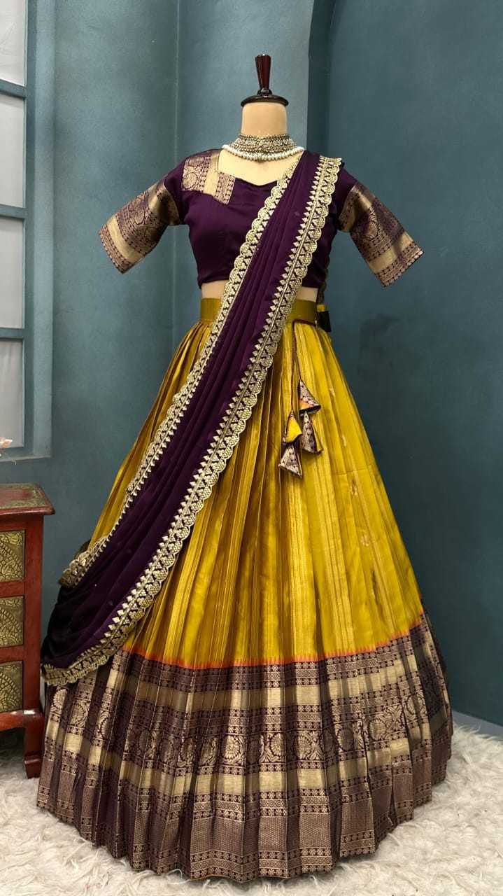 Fancy Kanjivaram silk jacquard lehenga with Rangoli silk dupatta – Arhas Couture