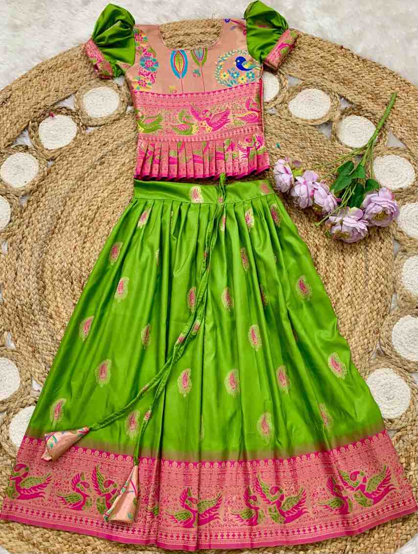Kids Paithani lehenga – white – Arhas Couture