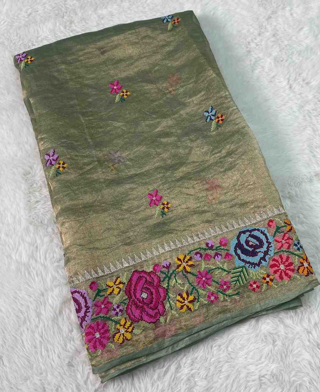 Fancy tissue embroidery saree – colour 3 – Arhas Couture