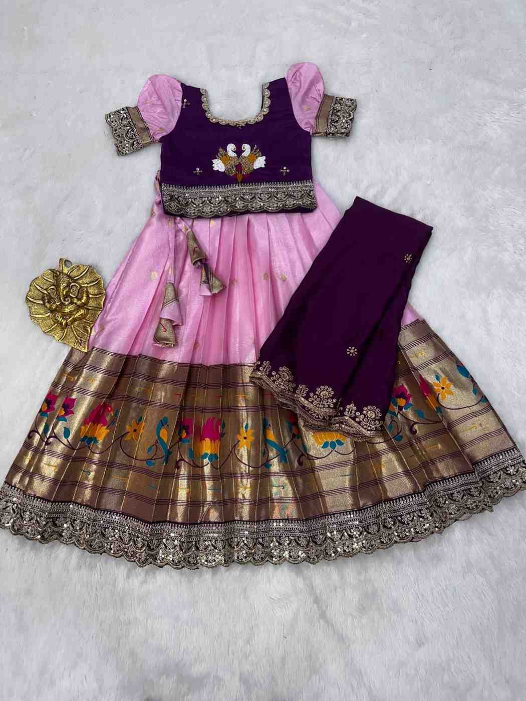 Kids Paithani lehenga – pink – Arhas Couture