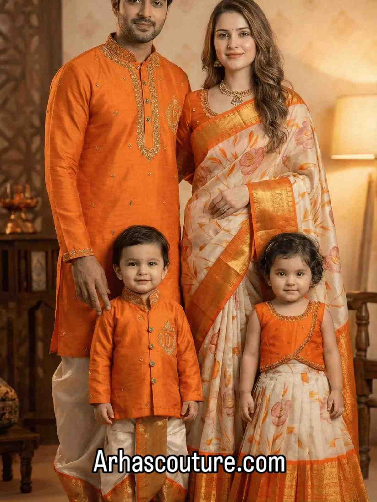 Semi Kanchi family outfit – boys, girls, men and Mom – Arhas Couture