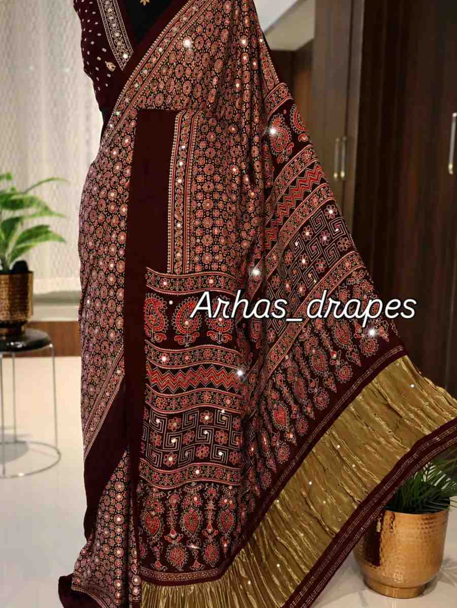 Fancy Ajrakh Modal saree – colour 1 – Arhas Couture