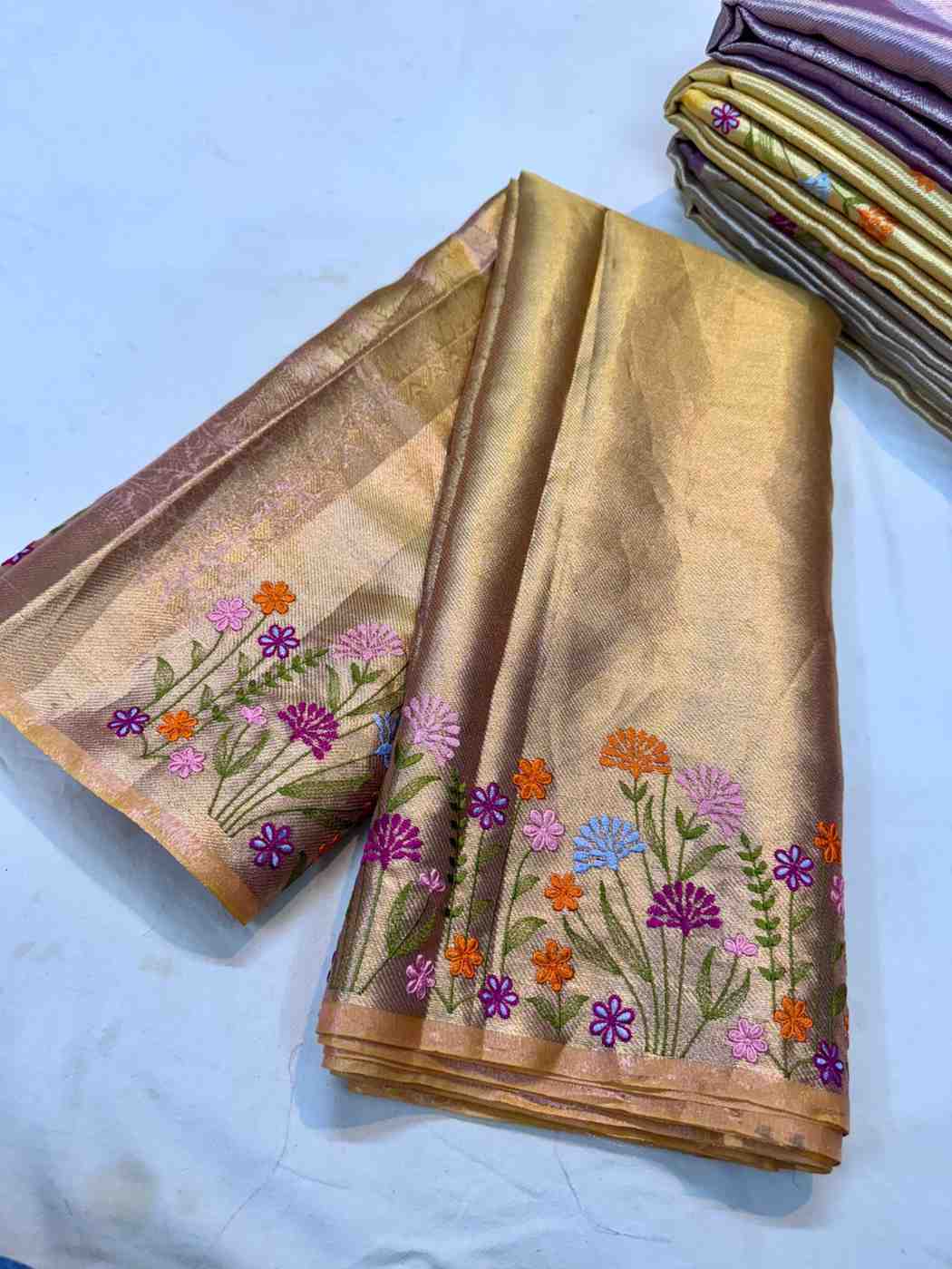 Tissue embroidered family frock – yellow – Arhas Couture