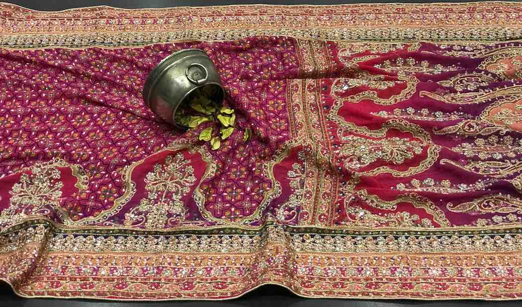 Fancy Ajrakh Chinnon saree – colour 2 – Arhas Couture