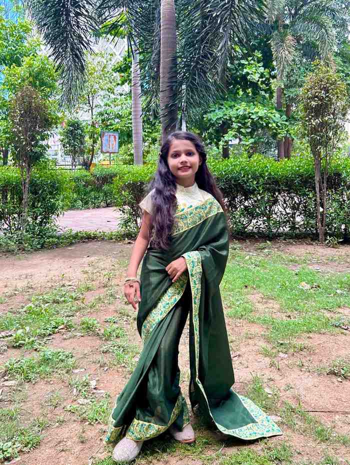Kids Chinnon silk ready-to-wear saree – 1 to 15 years – Arhas Couture