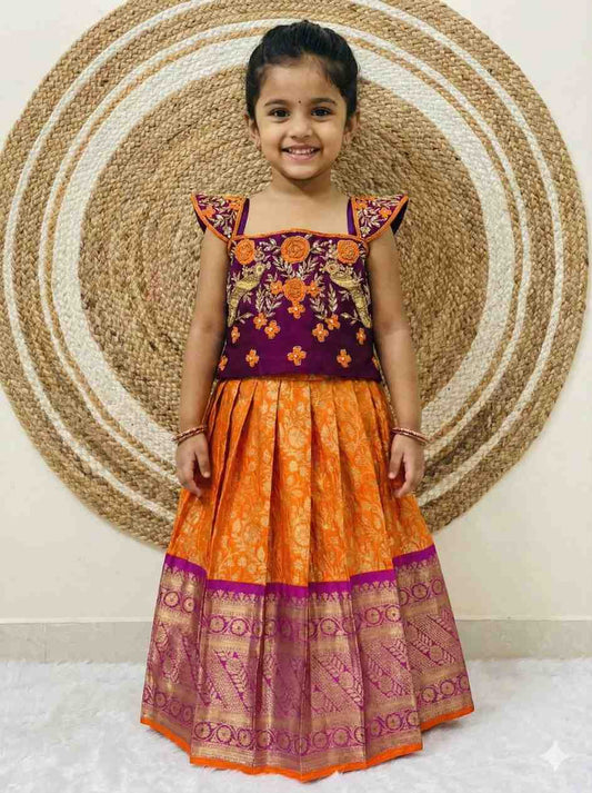 Kids soft semi Kanchi maggam lehenga – 6 months to 15 years – Arhas Couture