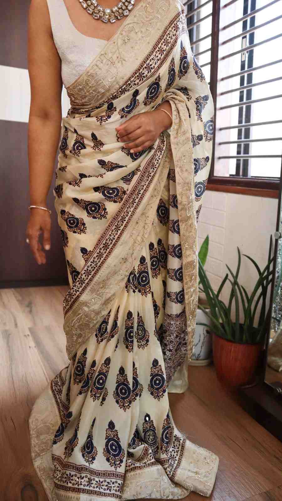 Ajrakh Print Cutdana Sarees
