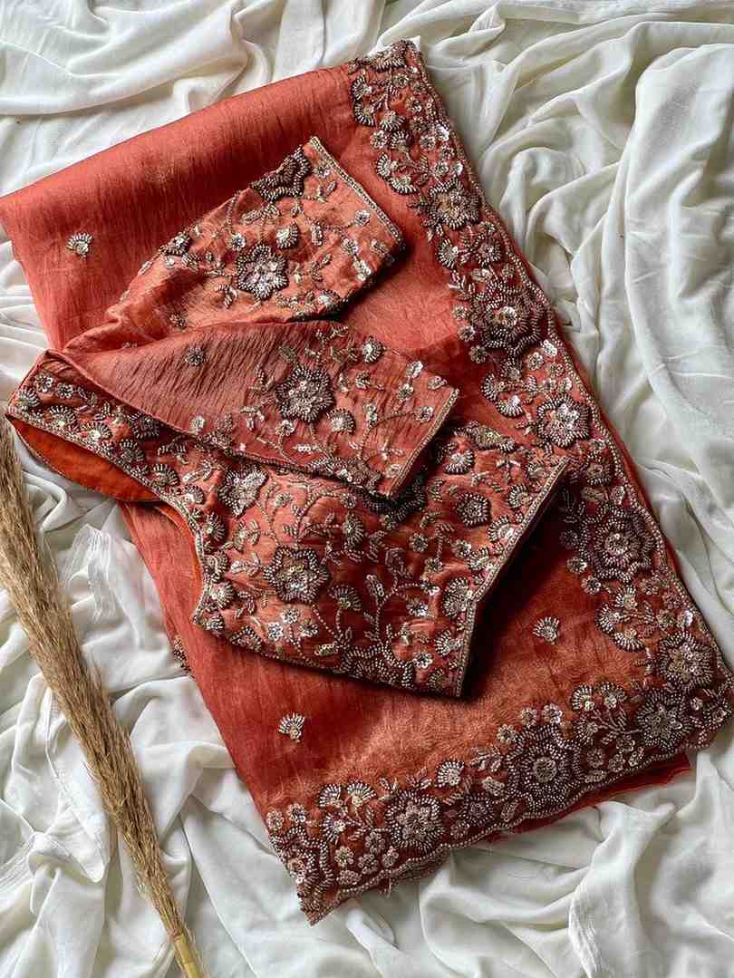 Fancy organza crepe silk saree with handwork – Arhas Couture