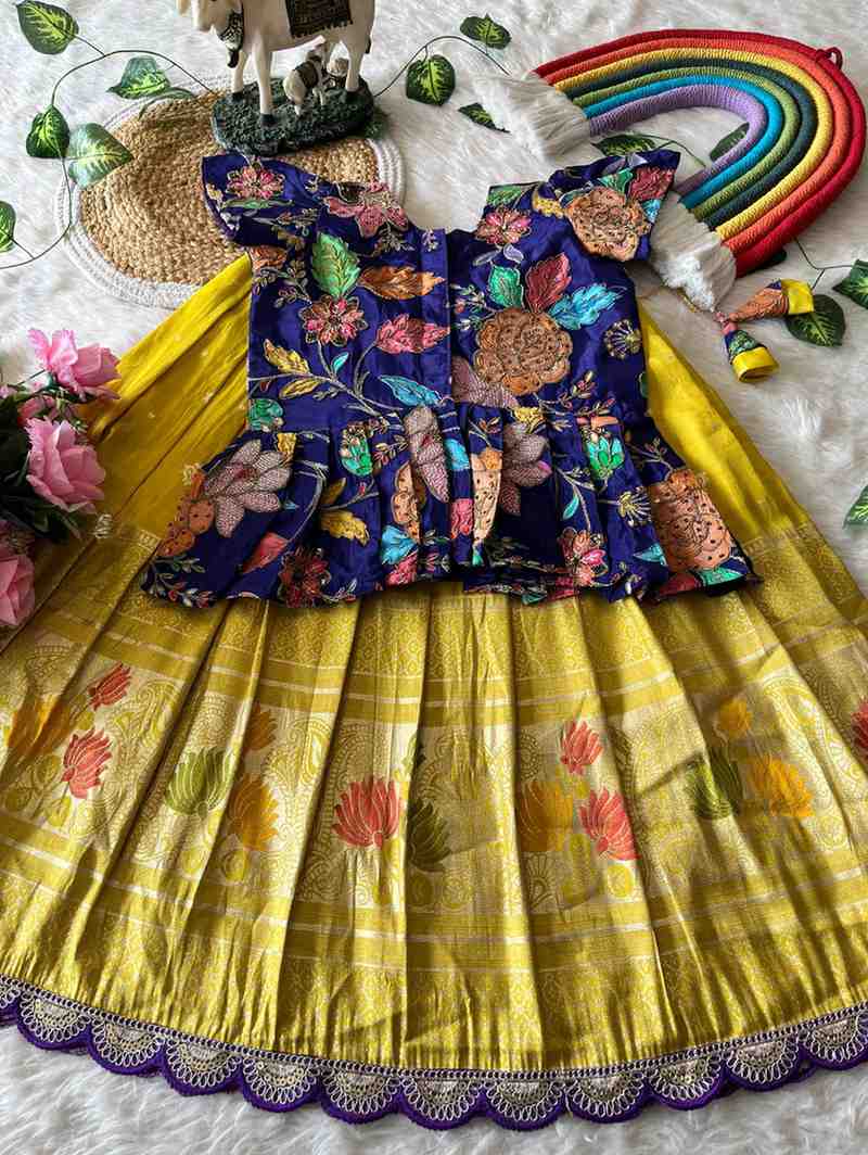 Kids tissue silk lehenga – lotus weaving – Arhas Couture