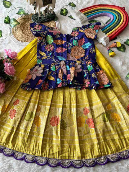 Kids tissue silk lehenga – lotus weaving – Arhas Couture