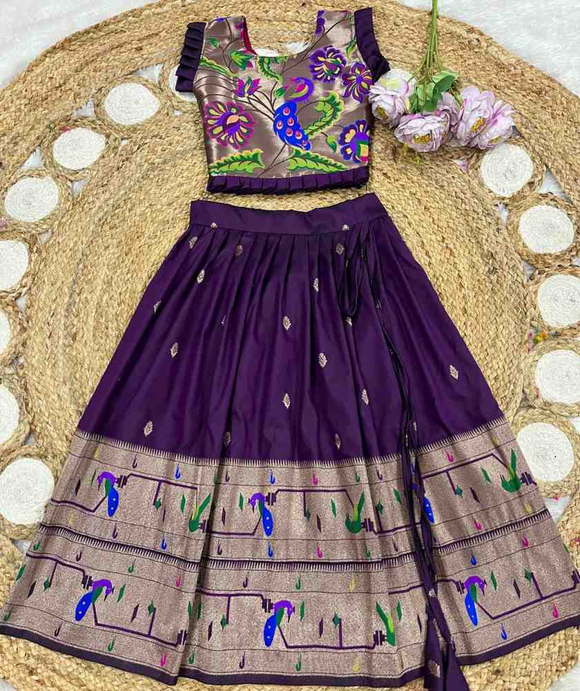 Kids Paithani lehenga – purple – Arhas Couture