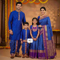 AC's soft silk family outfit – golden zari dots – girls, boys and men – Arhas Couture
