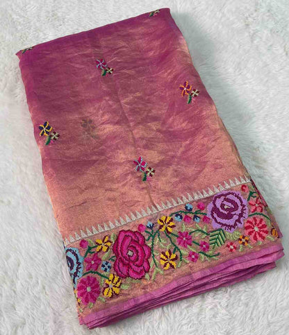 Fancy tissue silk embroidery saree with petit point – Arhas Couture