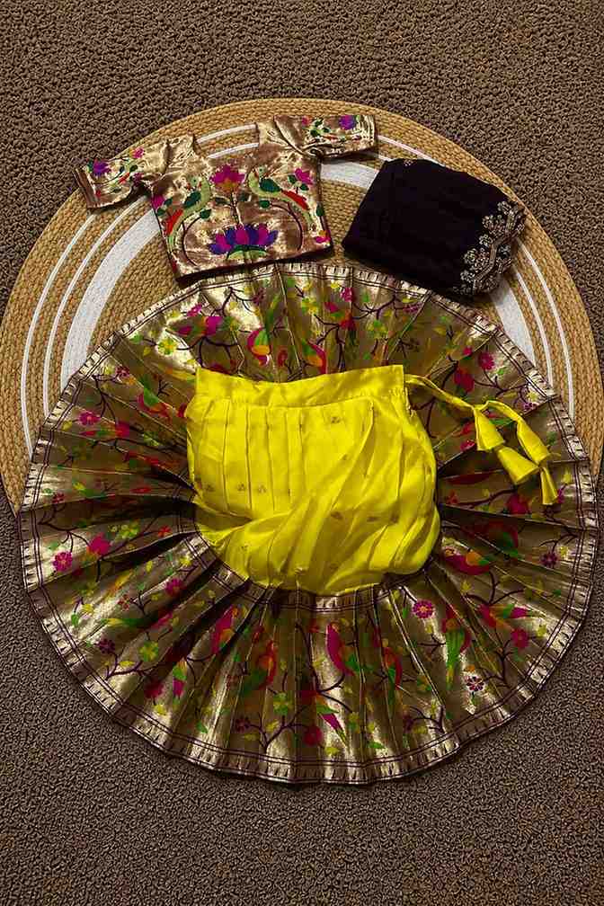 Kids Paithani lehenga – yellow – Arhas Couture