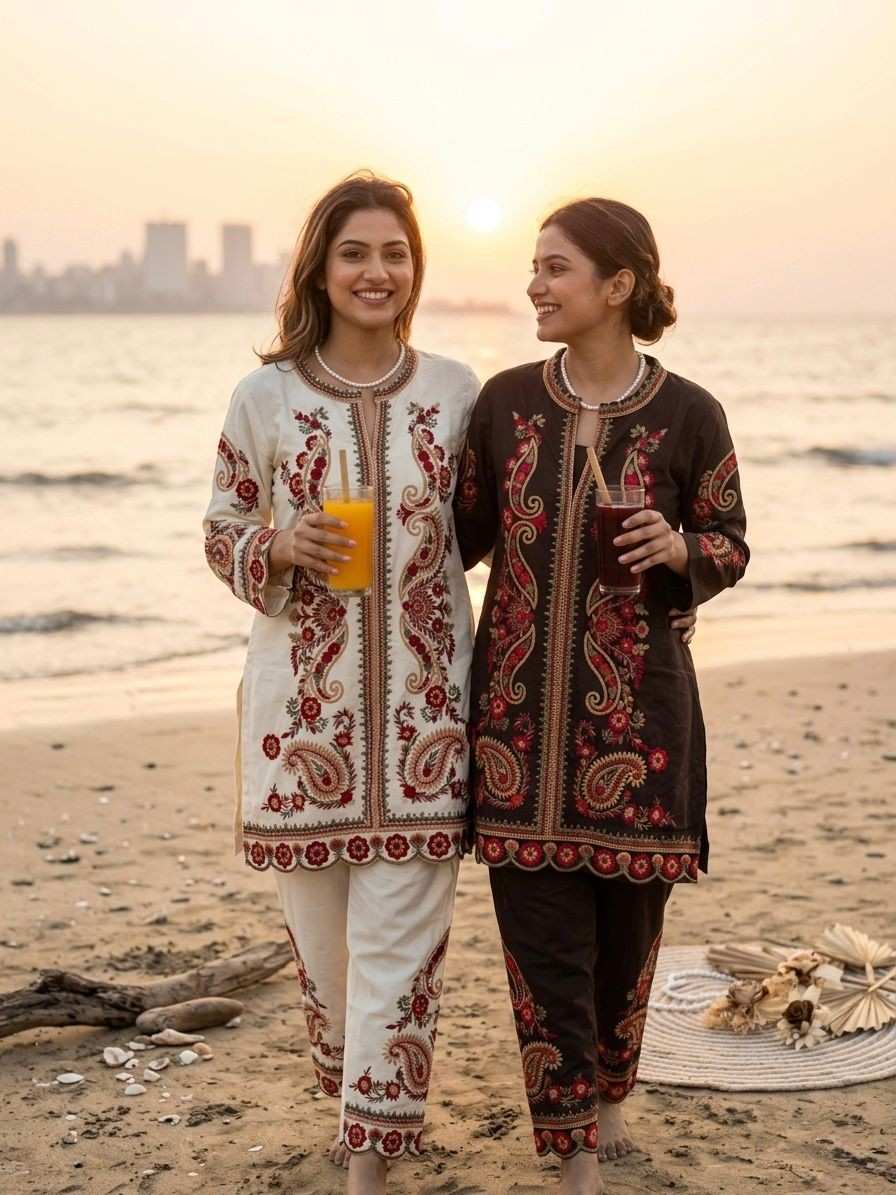Fancy Roman silk co-ord set with hand embroidery – Arhas Couture