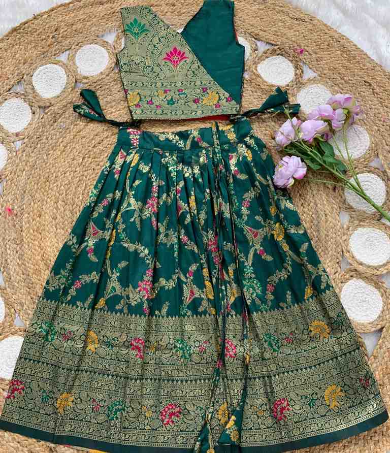 Kids Banarasi Paithani lehenga – blue – Arhas Couture