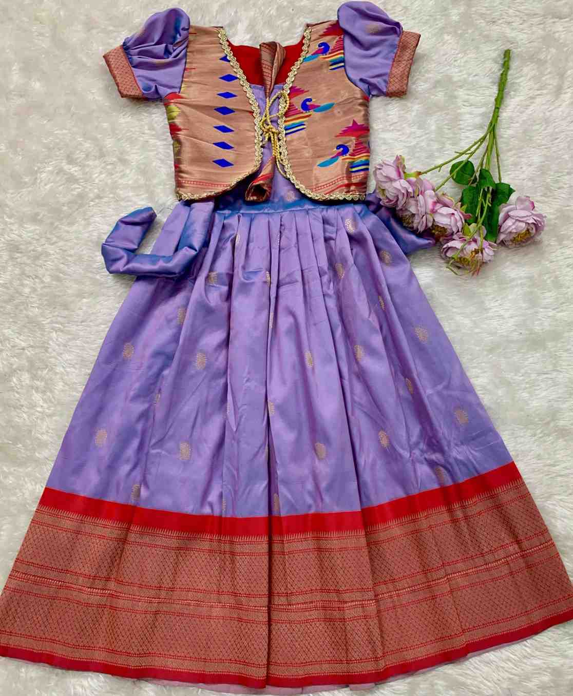 Kids Paithani gown – magenta – Arhas Couture