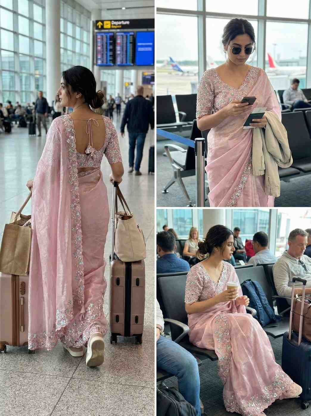 Fancy space silk 1-minute ready-to-wear saree with sequins and pearls – Arhas Couture