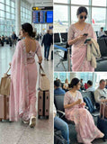 Fancy space silk 1-minute ready-to-wear saree with sequins and pearls – Arhas Couture