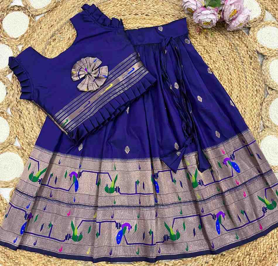 Kids Paithani lehenga – light blue – Arhas Couture