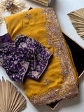 Fancy nylon tissue crepe saree with pearl and sequins handwork – Arhas Couture