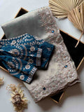 Fancy soft shimmer tissue saree with Aari and sequins handwork – Arhas Couture