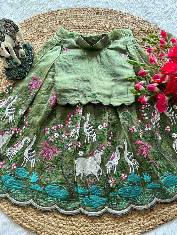 Kid's Gold Crush Silk Lehengas